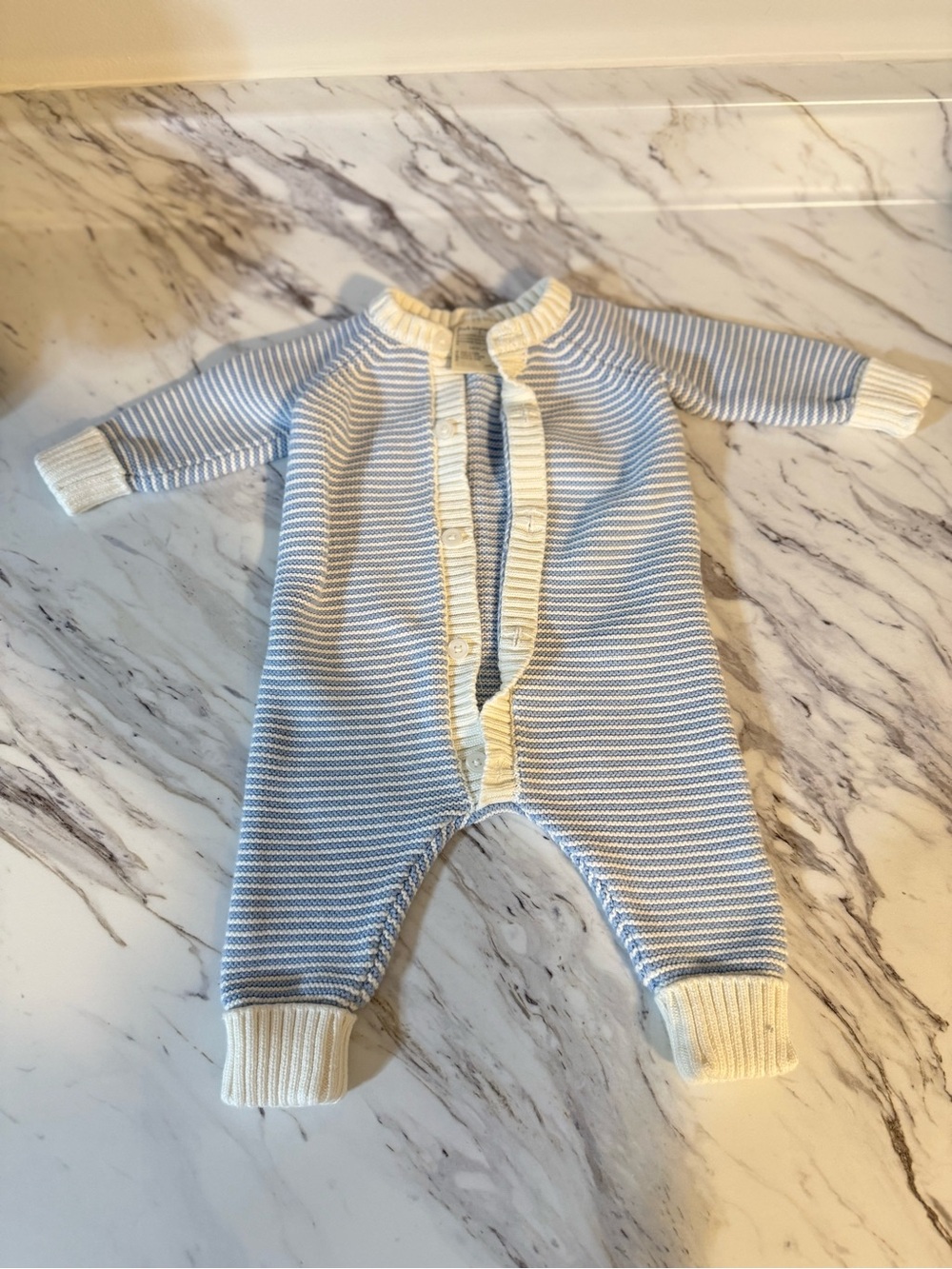 Impressions Light Blue and Cream Striped Knit Footie